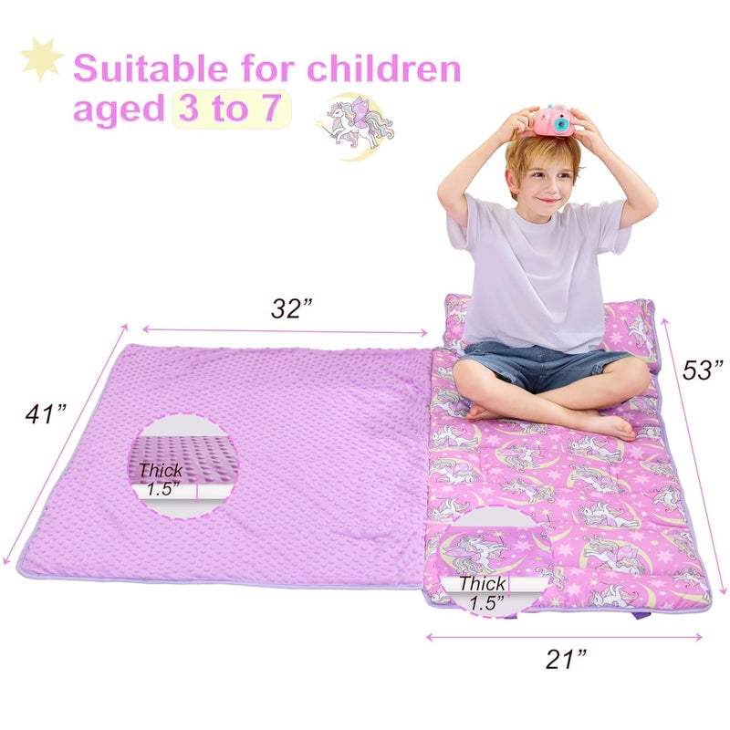 Viviland Toddler Nap Mat, Rolled Sleeping Mats with Pillow and Minky Dot Blanket for Girls, Kids Slumber Bag Nap Mat for Preschool, Daycare, Kindergarten, Travel Camping - Unicorn Magic - Image 5